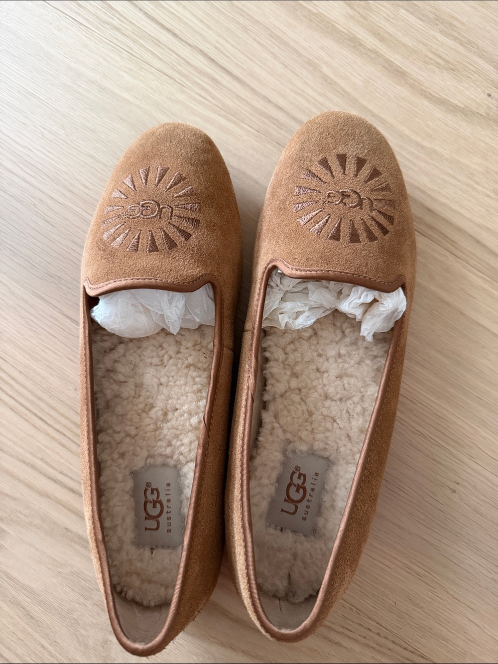 UGG Chestnut Suede Shearling-Lined Slip-Ons